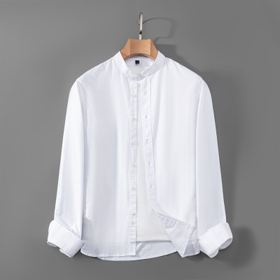 春秋新款立领牛津纺全棉长袖衬衫男修身工装衬衣休闲寸衫