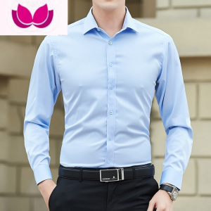 七斓夏季薄款男士衬衫潮牌百搭修身休闲上衣2023新款商务免烫长袖衬衣