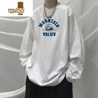 YANXU男生长袖t恤2023秋季新款潮牌ins宽松体恤日系潮流印花情侣打底衫