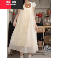 YIBUSHENG季新款法式茶歇圆领小飞袖连衣裙女小众清新减龄宽松显瘦背心裙