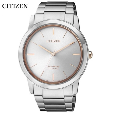 国行西铁城（CITIZEN）光动能钛合金表带银色表盘简约情侣男表AW2024-81A