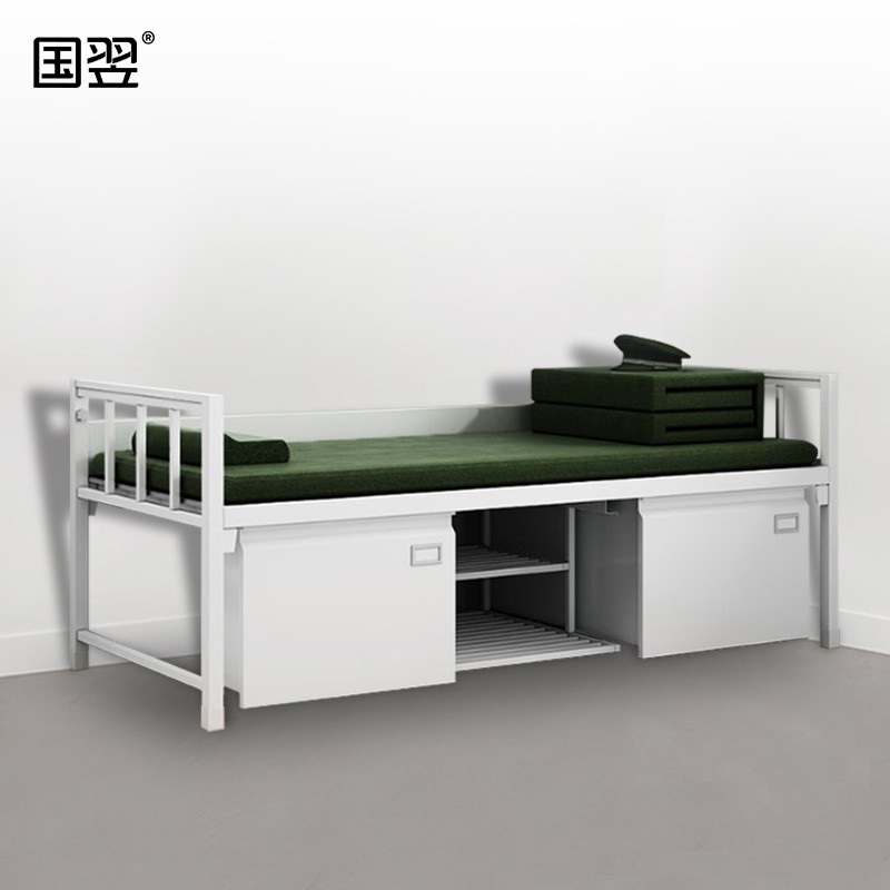 国翌 GY-DRYJC-209081制式营具床单人床宿舍床钢制床储物床带鞋柜金属床员工床 2000*900*810mm