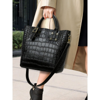 Ceba2023新款女包高级感大容量鳄鱼纹软皮女士手提水桶包通勤斜挎包