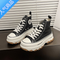 SUNTEK厚底高帮帆布鞋女2023新款韩版运动休闲鞋增高系带圆头板鞋小白鞋