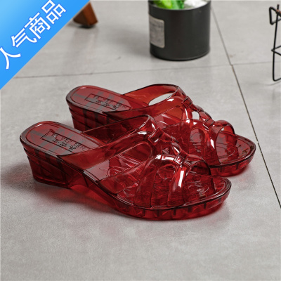 SUNTEK中跟女拖鞋夏季新款防滑厚底增高凉拖鞋不臭脚坡跟水晶凉鞋居家