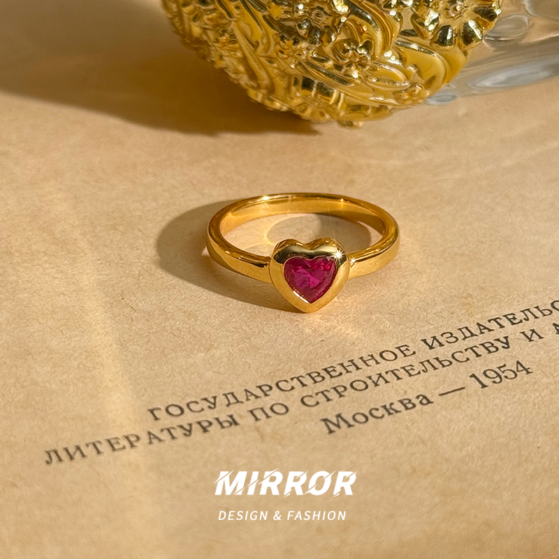 925纯银红宝石爱心戒指女指环尾戒时尚个性轻奢创意气质 BCJ3289送女朋友老婆情人节七夕生日礼物