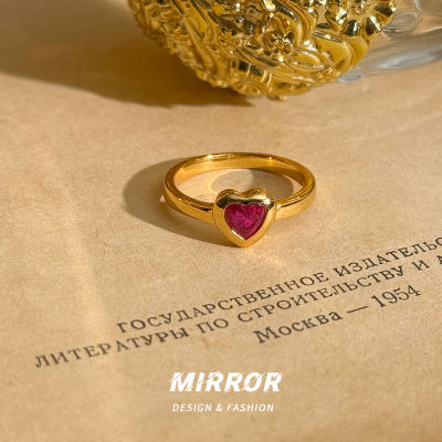 925纯银红宝石爱心戒指女指环尾戒时尚个性轻奢创意气质 BCJ3289送女朋友老婆情人节七夕生日礼物