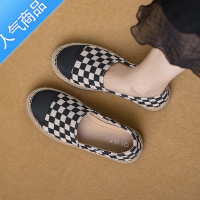 SUNTEK一脚蹬乐福鞋女2023年秋季新款编织小香风渔夫鞋平底帆布懒人单鞋