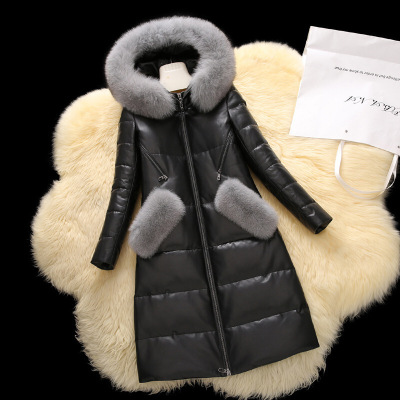 冬季真皮皮衣羽绒服女士长款修身绵羊皮外套81黑色CYDDWQE