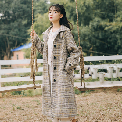 FISHBASKET2020年新款赫本风加厚呢子大衣小个子中长款格子毛呢外套女毛呢外套