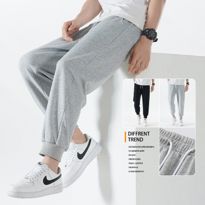 裤子男夏季新款宽松男士运动束脚抽绳潮牌卫裤男纯色青少年休闲裤