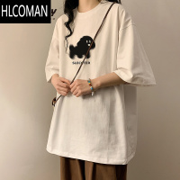 HLCOMANins夏季新款oversize小狗印花短袖体恤男女bf简约百搭学生t恤