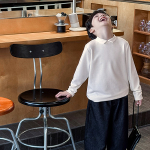 童酷男童冬季新款百搭纯色中小童柔软牙签绒翻领儿童打底衫潮