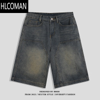 HLCOMANBMOB做旧水洗直筒宽松高街牛仔短裤男夏季美式复古阔腿五分中裤子