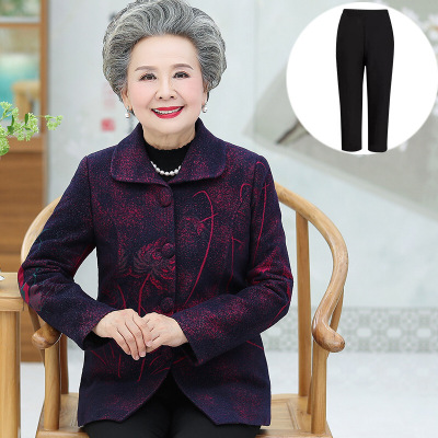 迪鲁奥(DILUAO)老年人秋装女外套60岁老太太服装奶奶装呢子中老年妈妈装毛呢新款