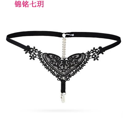 锦铭七玥性感内裤女透明诱惑珍珠按摩裤日系丁字裤镂空透视超薄