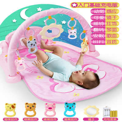 新生床铃0-1岁3-6个月12男宝宝婴儿玩具音乐旋转益智摇铃床头铃女-（中号）入门基础充电版粉