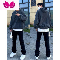 七斓美式vintage复古弹力黑色牛仔裤男秋季街头修身长裤直筒休闲裤子