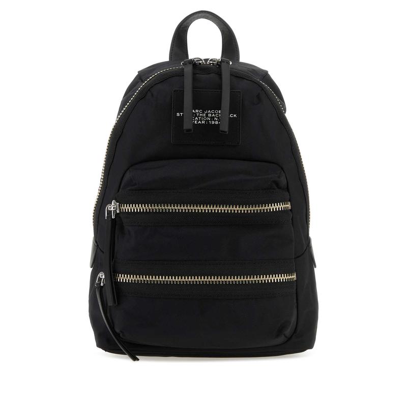 MARC JACOBS/莫杰女式中号双肩背包黑尼龙银金属配件