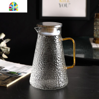 北欧风冷水壶家用玻璃凉白开水壶凉水杯套装创意耐热高温水壶客厅 FENGHOU 1壶方柄+6锤纹矮杯+描金托盘配6勺凉水壶
