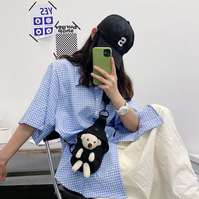 ins迷你帆布小熊胸包女2020新款潮学生斜挎韩版百搭网红可爱腰包