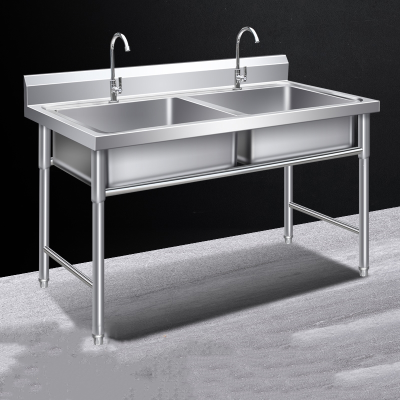 商用不锈钢水槽带支架双槽水池手逗三池食堂洗菜盆洗碗槽厨房手工双池