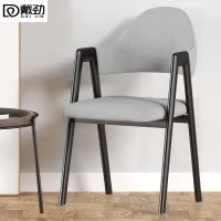 戴劲北欧椅子靠背电脑椅简约化妆椅休闲网红铁艺家用餐椅浅灰布椅黑色支架四件起售
