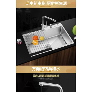 欧琳水槽单槽 不锈钢仿手工槽 厨房洗菜盆 304不锈钢水槽套餐加厚JBS1T-OLWGZ68458