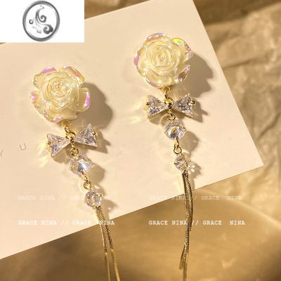 JiMi找到了!白玫瑰流苏耳环女轻奢高级感耳钉2023年新款潮气质耳饰品