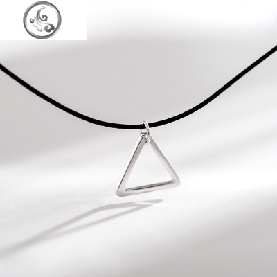 s925银几何三角项链简约个性小众chocker冷淡风女ins黑色颈带韩版 JiMi