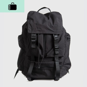 韩国暗黑系抽带双肩包男女同款行李袋尼龙布多袋大容量背包NEW LAKE 黑色 黑色