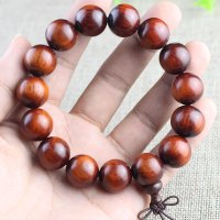 厂家直销文玩木珠手串犀角紫檀木15MM男女情侣手链高密度沉水佛珠送女朋友老婆情人节七夕生日礼物