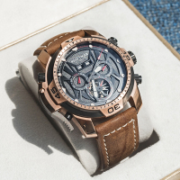 瑞夫泰格(reef tiger)潮流手表多功能自动机械表男士真皮带防水大表盘厚重军表镂空时尚大气腕表RGA3532