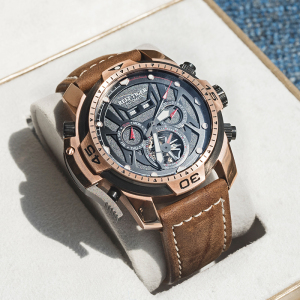 瑞夫泰格(reef tiger)潮流手表多功能自动机械表男士真皮带防水大表盘厚重军表镂空时尚大气腕表RGA3532