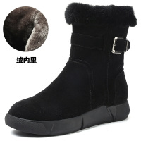 磨砂皮保暖雪地靴女24冬季加绒新款妈妈厚底兔毛加厚短靴防滑棉鞋