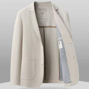 纯棉西装男士春夏薄款里布包边休闲西服透气免烫单西外套