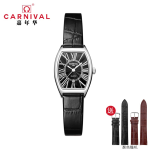 瑞士嘉年华CARNIVAL简约新款石英表 女士正品手表酒桶型女表进口机芯日历款防水数字刻度气质腕表8323L