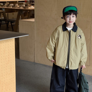 童酷男童冬季新款时尚企鹅刺绣宝宝外套拼色翻领加厚儿童棉服