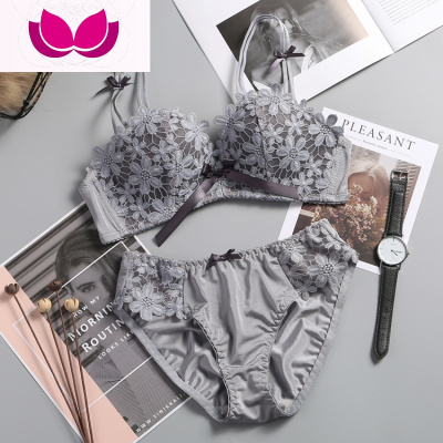 七斓蕾丝内衣女聚拢无钢圈文胸女士套装小胸收副乳防下垂红色性感胸罩