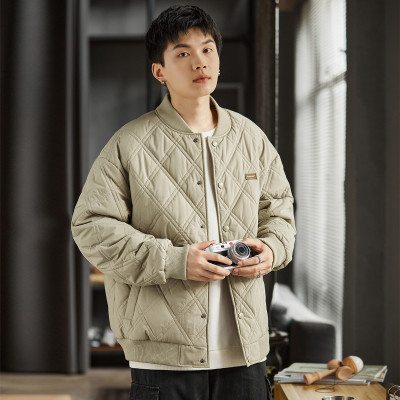 [1折价76.9元,叠加优惠券]棉服男冬季百搭休闲宽松棒球领菱格纹棉衣男男士棒球服夹棉外套