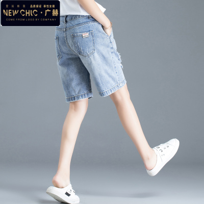 广赫破洞牛仔短裤女夏季高腰新款宽松五分裤中裤直筒裤韩版潮显瘦百搭牛仔裤
