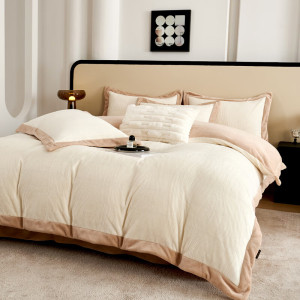 彼加曼 BGM-T2558婴儿绒全消光宽边拼角四件套-奶白 (被套200*230cm)