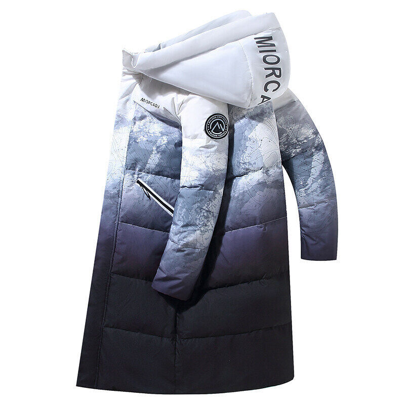 秋冬季新款男士羽绒服中长款过膝加厚保暖渐变情侣款外套