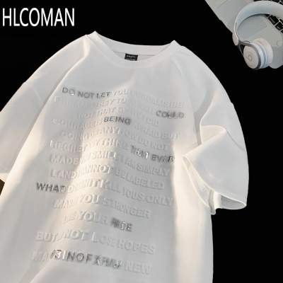 HLCOMAN立体字母短袖T恤男夏季美式宽松打底衫潮牌高街情侣半袖衣服
