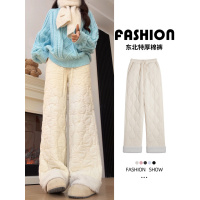 加绒裤子女新款冬季白色加厚棉裤外穿防风保暖羊毛直筒阔腿裤