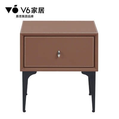 V6家居简约现代皮质床头柜45x45x48cm带阻尼滚轮抽屉免漆饰面设计