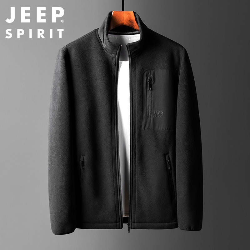 JEEP吉普秋男装新款纯色抓绒衣简约时尚立领夹克外套男