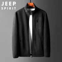 JEEP吉普秋男装新款纯色抓绒衣简约时尚立领夹克外套男