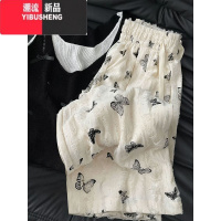 YIBUSHENG烫钻蝴蝶印花休闲裤女季小个子高腰垂感宽松显瘦遛弯阔腿长裤子