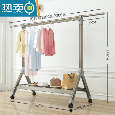 敬平晾衣架阳台落地折叠卧室内户外晒被子器挂凉衣架家用阳台晒衣架 可伸缩古铜灰[120cm-220cm]带轮子 大